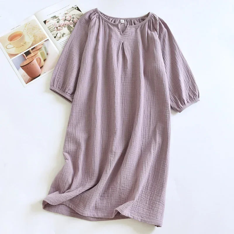 2025 New Spring and Autumn Women's Sleeping Skirt 100% Cotton Crepe Colorful Sleeping Skirt Large Loose Home Skirt Nightgown