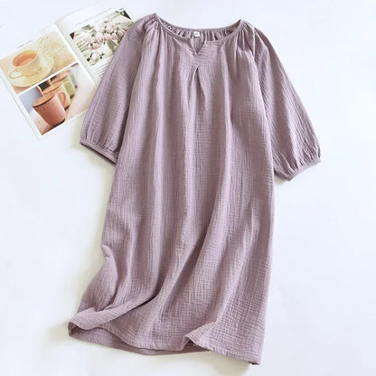 2025 New Spring and Autumn Women's Sleeping Skirt 100% Cotton Crepe Colorful Sleeping Skirt Large Loose Home Skirt Nightgown