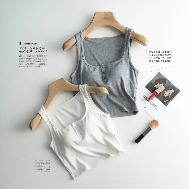 2025 Summer New Women's Short Tank Top with Chest Cushion Bottom Women's Viscous Fiber Inner Strap Top Thin Thread Pajamas
