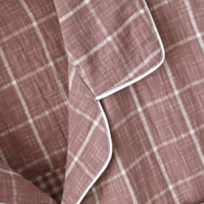2025 Japanese New Men's Spring/Summer Pajama Set 100% Cotton Plaid Long Sleeve Pants Two Piece Set Large Relaxed Home Furnishing