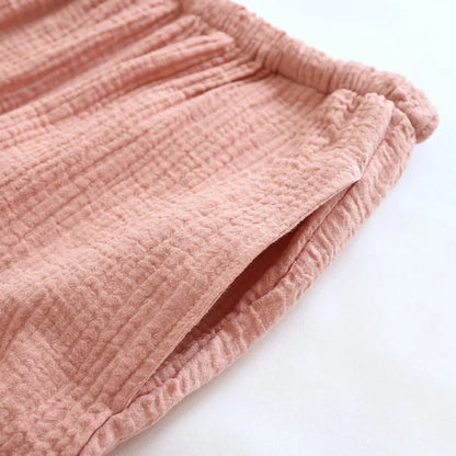 2025 New Spring and Autumn Couple Pajama Set 100%Cotton Crepe Fabric Men's and Women's Long Sleeve Pants Home Suit Two Piece Set