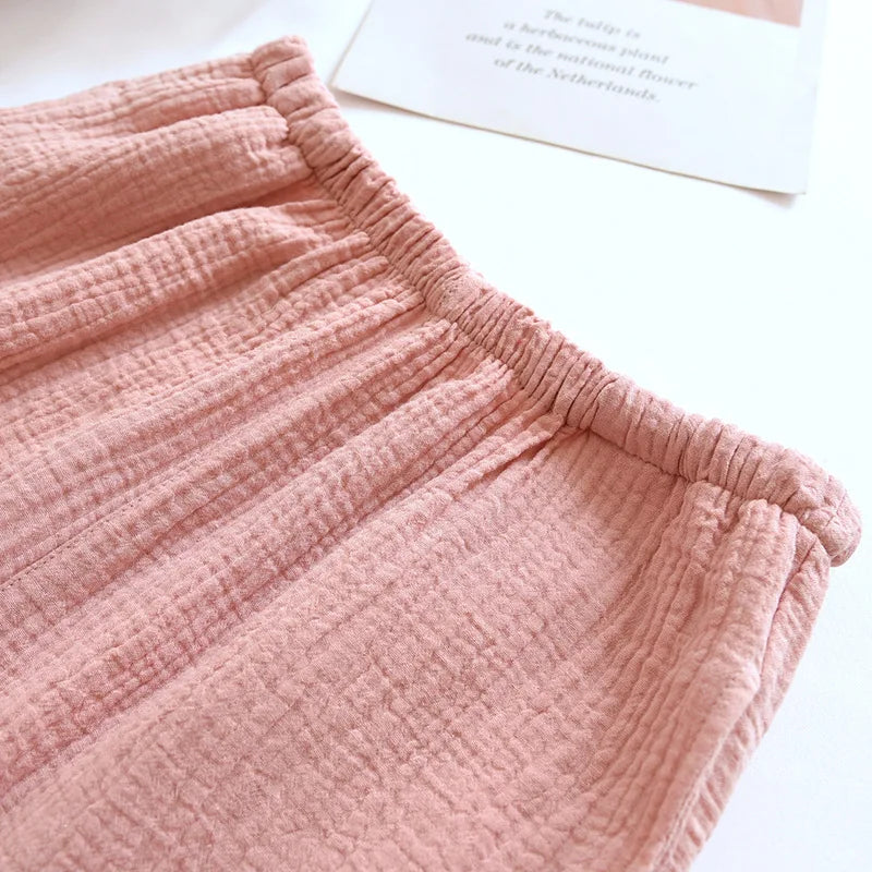 2025 New Spring and Autumn Couple Pajama Set 100%Cotton Crepe Fabric Men's and Women's Long Sleeve Pants Home Suit Two Piece Set
