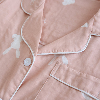 Summer new couple pajamas three-piece set short-sleeved + shorts + trousers 100% cotton gauze men's and women's home clothes