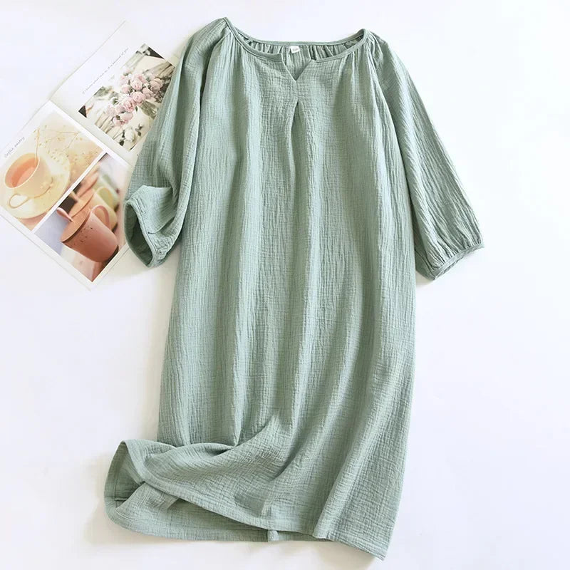 2025 New Spring and Autumn Women's Sleeping Skirt 100% Cotton Crepe Colorful Sleeping Skirt Large Loose Home Skirt Nightgown