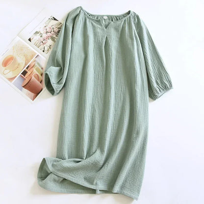2025 New Spring and Autumn Women's Sleeping Skirt 100% Cotton Crepe Colorful Sleeping Skirt Large Loose Home Skirt Nightgown