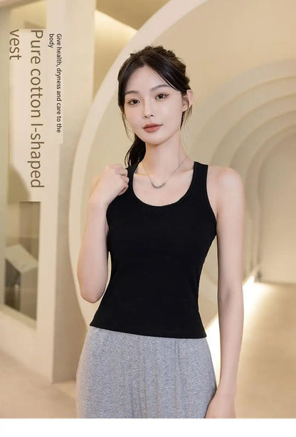 2025 New Women's Summer Pure Cotton Tank Top with Breast Pads Bra One Piece Racerback Backing Sleepwear Home Furnishing Top