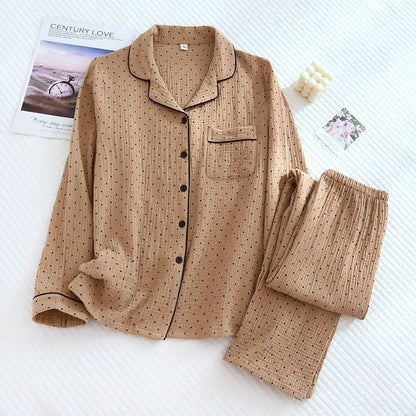 New large size pajamas women cotton crepe home service cotton long sleeve trousers suit simple and comfortable summer and autumn