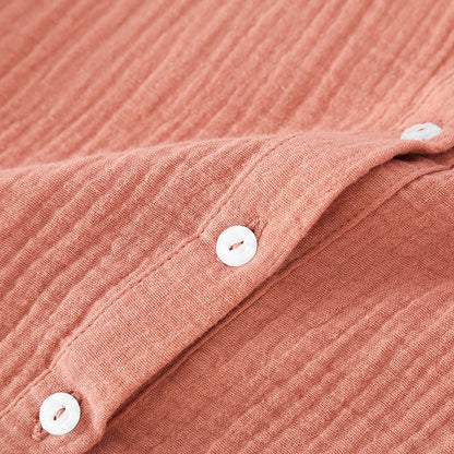 Spring and Autumn Women's Long Sleeve Nightdress 100%Cotton Crepe Round Neck Button Solid Color Dress Home Dress Nightgown Dress