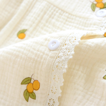 New summer ladies pajamas short-sleeved shorts two-piece set 100% cotton crepe suit female cute fresh home clothes plus size