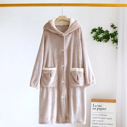 Autumn and winter new style couples' solid color nightgown flannel gown men and women's coral velvet simple pajamas home clothes