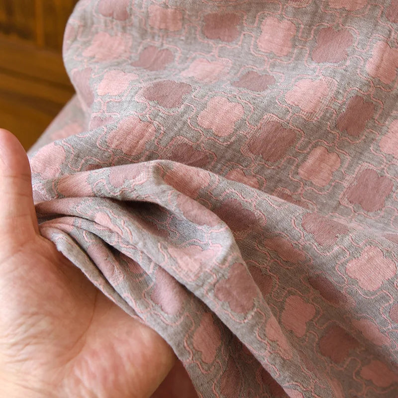 2025 New Summer Short Sleeve Sleeping Skirt 100% Cotton Yarn Weaving Jacquard Loose Pullover Mid length Plaid Skirt Home Dress
