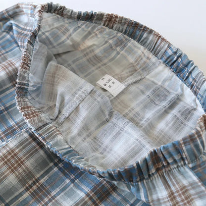 2025 Japanese New Men's Pajama Set Spring/Summer Checkered Simple Long sleeved Two Piece Set 100%Cotton Cardigan Home Furnishing