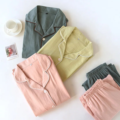 2025 Spring and Autumn New Couple Pajamas Two Piece Set 100%Cotton Knitted Men's and Women's Simple Long Sleeve Home Furnishings
