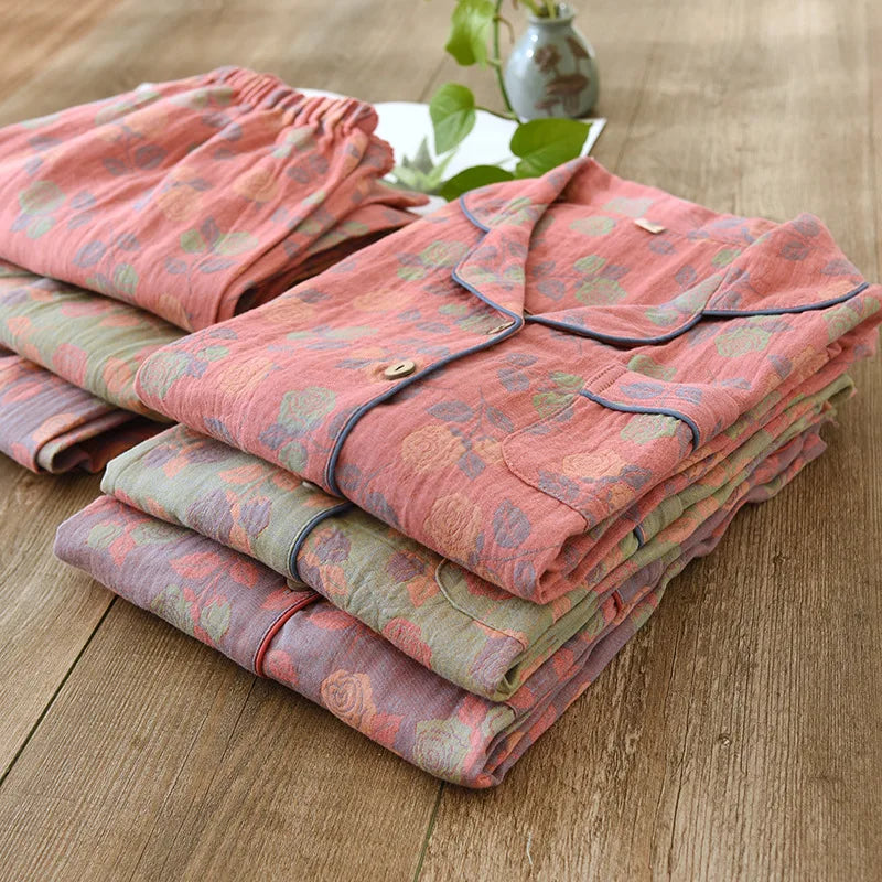 2025 New Women's Spring and Autumn Pajama Set 100% Pure Cotton Retro Chinese Style Long Sleeve Two Piece Set Large Home Fury