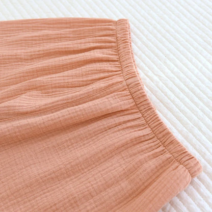 2025 new women's pajama suit 100% cotton crepe sweet lovely long-sleeved trousers two-piece home wear thin sleepwear women