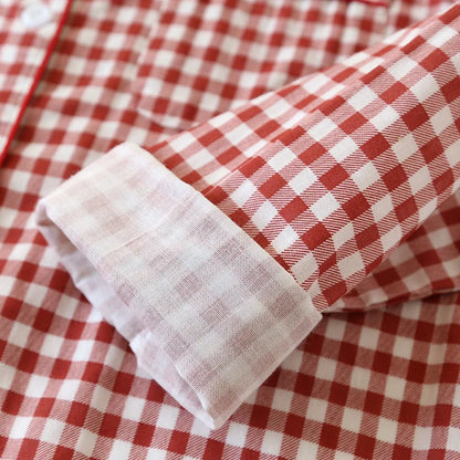 2025 Spring/Summer Couple Pajama Set 100% Cotton Double Layer Gauze Men's and Women's Japanese Plaid Set Long sleeved Home Fury