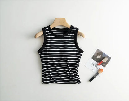 2025 Summer New Women's Tank Top Pajamas All Cotton with Chest Pads Tank Top with Stripe Sports Bottom Short Home Fur Ladies