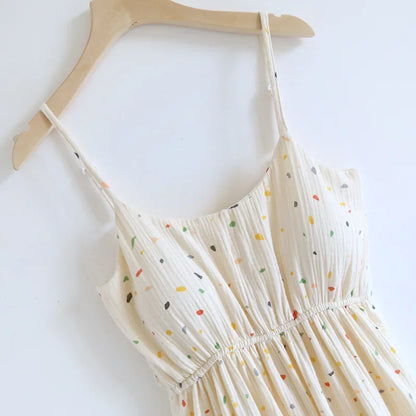 2025 New Summer Women's Sleeping Skirt 100% Cotton Crepe with Chest Cushion Suspender Dress Cute Thin Home Dress Summer Dress