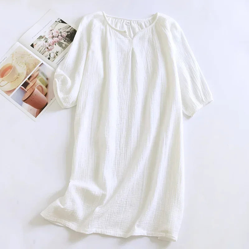 2025 New Spring and Autumn Women's Sleeping Skirt 100% Cotton Crepe Colorful Sleeping Skirt Large Loose Home Skirt Nightgown