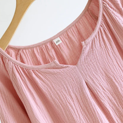 2025 New Spring and Autumn Women's Sleeping Skirt 100% Cotton Crepe Colorful Sleeping Skirt Large Loose Home Skirt Nightgown
