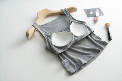 2025 Summer New Women's Short Tank Top with Chest Cushion Bottom Women's Viscous Fiber Inner Strap Top Thin Thread Pajamas
