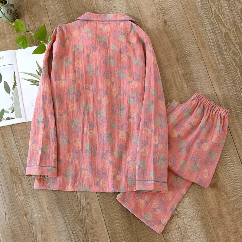 2025 New Women's Spring and Autumn Pajama Set 100% Pure Cotton Retro Chinese Style Long Sleeve Two Piece Set Large Home Fury