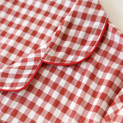 2025 Spring/Summer Couple Pajama Set 100% Cotton Double Layer Gauze Men's and Women's Japanese Plaid Set Long sleeved Home Fury