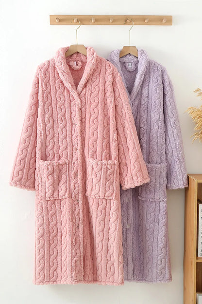 2025 New Autumn/Winter Women's Bathrobe Flannel Thickened Warm Buckle Long Dress Solid Color Nightgown Home Fur Ladies