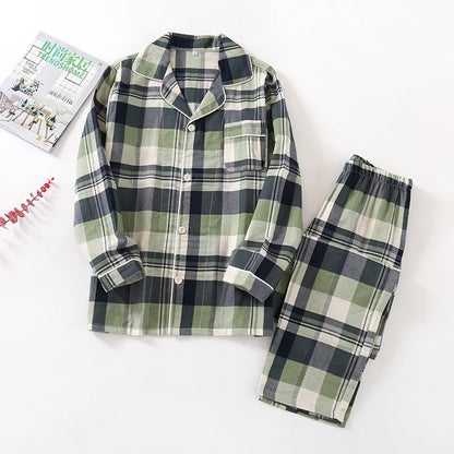 Spring and autumn men and women cotton double gauze long sleeve trousers suit couple summer thin pajamas home service plus size