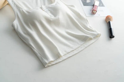 2025 Summer New Women's Short Tank Top with Chest Cushion Bottom Women's Viscous Fiber Inner Strap Top Thin Thread Pajamas