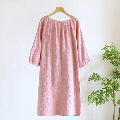 2025 New Spring and Autumn Women's Sleeping Skirt 100% Cotton Crepe Colorful Sleeping Skirt Large Loose Home Skirt Nightgown
