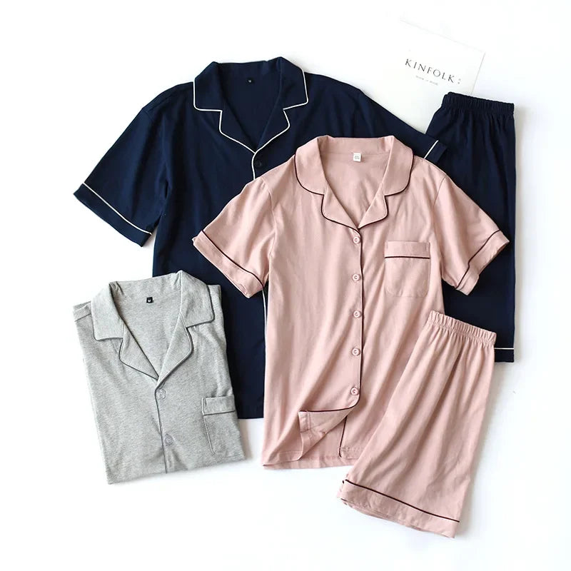 Summer 2025 new cotton couple pajamas suit female short-sleeved shorts men's pajamas thin home service suit  pyjamas women pink