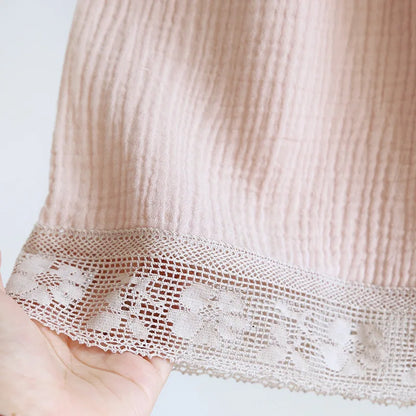 2025 New Japanese Women's Summer Pajama Set 100% Cotton Crepe Short Sleeve Shorts Two Piece Lace Neck Breathable Home Suit Set