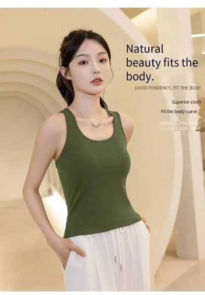 2025 New Women's Summer Pure Cotton Tank Top with Breast Pads Bra One Piece Racerback Backing Sleepwear Home Furnishing Top