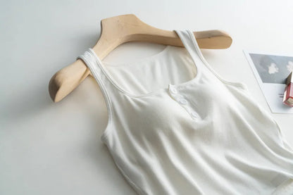 2025 Summer New Women's Short Tank Top with Chest Cushion Bottom Women's Viscous Fiber Inner Strap Top Thin Thread Pajamas