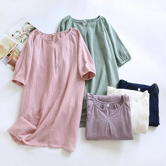 2025 New Spring and Autumn Women's Sleeping Skirt 100% Cotton Crepe Colorful Sleeping Skirt Large Loose Home Skirt Nightgown