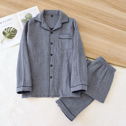 2025 New Spring Couple's Pajama Set 100% Cotton Four Layer Gauze Men's and Women's Long Sleeve Long Pants Two Piece Home Clothes