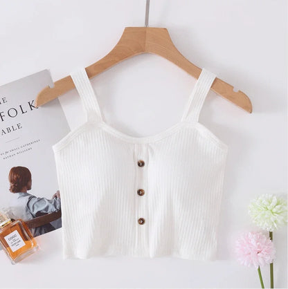 Manufacturer wholesale 2025 new spring and summer cotton belt bra sling vest women button wide shoulder belt women's navel vest