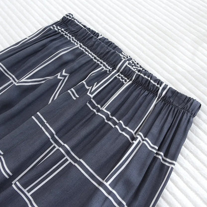 Spring and summer new men's pajamas long-sleeved trousers two-piece set 100% viscose thin homewear set cardigan large size sleep