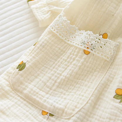 New summer ladies pajamas short-sleeved shorts two-piece set 100% cotton crepe suit female cute fresh home clothes plus size