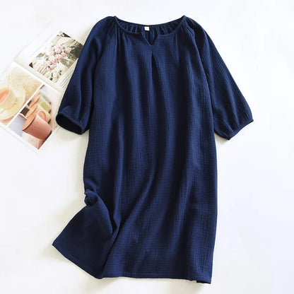2025 New Spring and Autumn Women's Sleeping Skirt 100% Cotton Crepe Colorful Sleeping Skirt Large Loose Home Skirt Nightgown