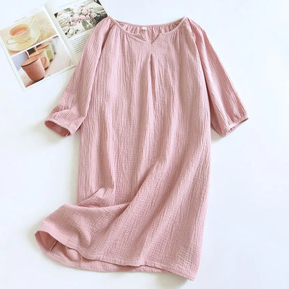 2025 New Spring and Autumn Women's Sleeping Skirt 100% Cotton Crepe Colorful Sleeping Skirt Large Loose Home Skirt Nightgown