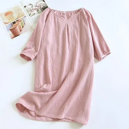 2025 New Spring and Autumn Women's Sleeping Skirt 100% Cotton Crepe Colorful Sleeping Skirt Large Loose Home Skirt Nightgown