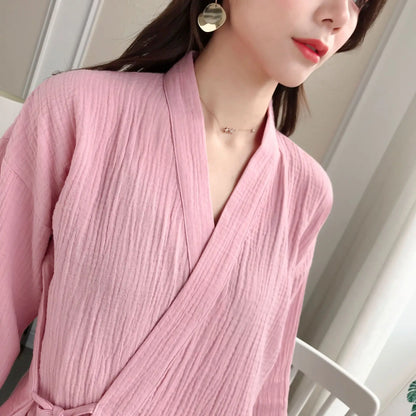 Japanese kimono suit lovers 100% cotton crepe pajamas long sleeved trousers two-piece kimono suit for men and women sleepwear