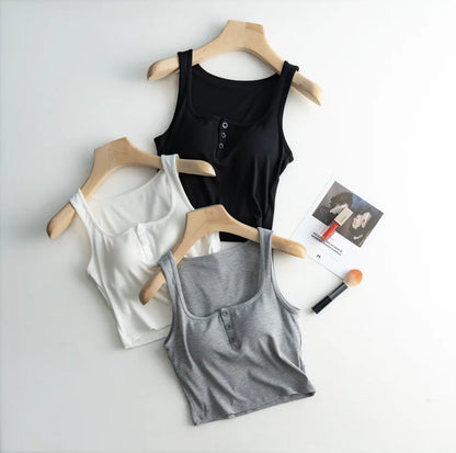 2025 Summer New Women's Short Tank Top with Chest Cushion Bottom Women's Viscous Fiber Inner Strap Top Thin Thread Pajamas