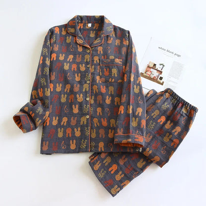 2025 Spring and Autumn New Couple Pajama Set 100% Cotton Long Sleeve Pants for Men and Women Two Piece Cute Home Furnishings