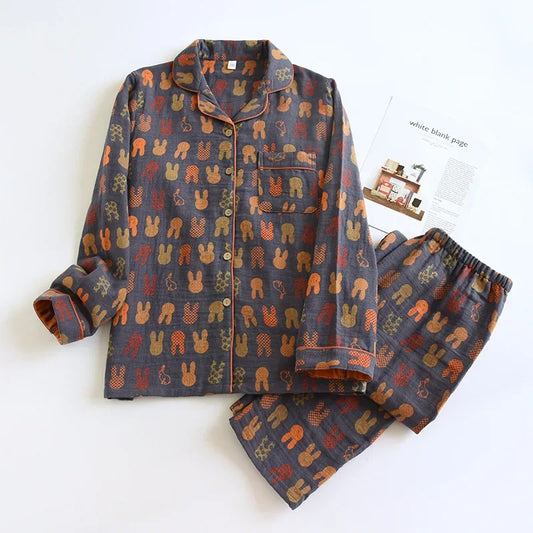 2025 Spring and Autumn New Couple Pajama Set 100% Cotton Long Sleeve Pants for Men and Women Two Piece Cute Home Furnishings