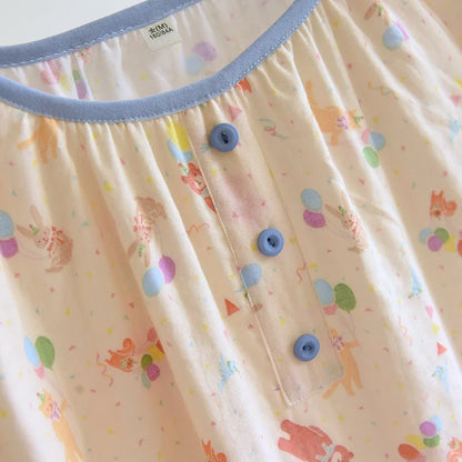 2025 Summer New Women's Pajama Skirt 100% Pure Cotton Double Layer Gauze Short Sleeve Pajama Skirt Thin Cute Pullover Home Dress