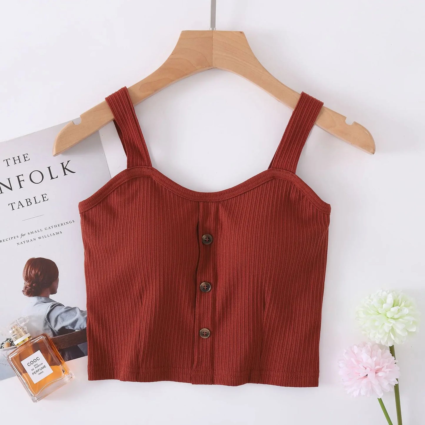 Manufacturer wholesale 2025 new spring and summer cotton belt bra sling vest women button wide shoulder belt women's navel vest