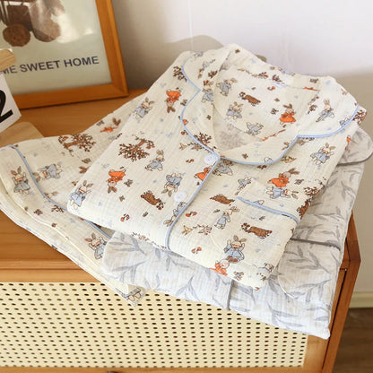 2025 New Summer Women's Pajama Set 100% Cotton Crepe Large Short Sleeve Shorts Two Piece Home Clothes Sleepwear Ladies